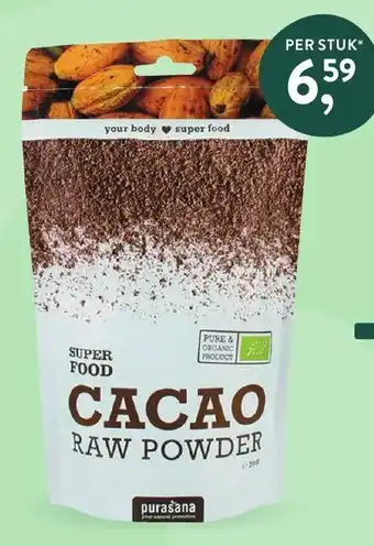 Holland & Barrett Purasana Raw Cacao Poeder Bio 200g aanbieding