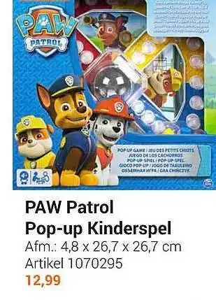 Lobbes Paw patrol pop-up kinderspel aanbieding