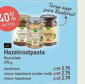 Ekoplaza Hazelnootpasta Nocciolata 40% Korting aanbieding