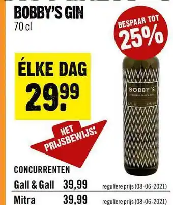 Dirck 3 Bobby's Gin 70 Cl aanbieding