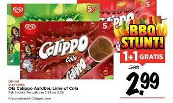 Vomar Voordeelmarkt Ola Calippo Aardbei, Lime Of Cola 1+1 Gratis aanbieding