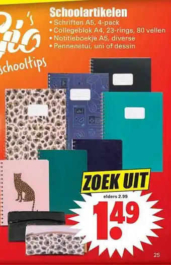 Dirk Schoolartikelen : Schriften A5, Collegeblok A4, Notitieboekje Of Pennenetui, Uni Of Dessin aanbieding