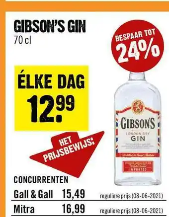 Dirck 3 Gibson's Gin 70 Cl aanbieding