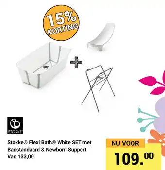 Van Asten BabySuperstore Stokke® flexi bath® white set met badstandaard & newborn support aanbieding