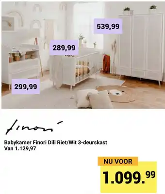 Van Asten BabySuperstore Babykamer finori dili riet/wit 3-deurskast aanbieding