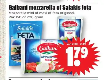 Dirk Galbani mozzarella of Salakis feta 150 of 200 gram aanbieding