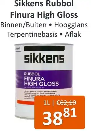 De Verfzaak Sikkens Rubbol Finura High Gloss 1l aanbieding