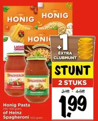 Vomar Voordeelmarkt Honig pasta 250-700 gram, of heinz spagheroni 520 gram aanbieding