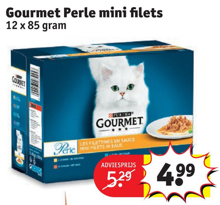 Gourmet Perle Mini Filets Kattenvoer, Natvoer met Kalkoen, Tonijn, Eend