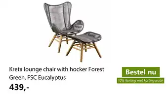 Tuincentrum Outlet Kreta lounge chair with hocker forest green, fsc eucalyptus aanbieding