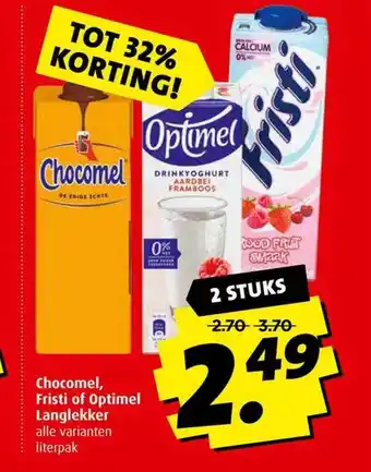 Boni Chocomel, fristi of optimel langlekker tot 32% korting aanbieding