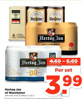 PLUS Hertog Jan of Warsteiner blikkie 77 33cl aanbieding