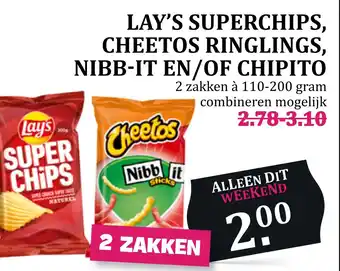 Boon`s Markt Lay's superchips, Cheetos ringlings, Nibb-it en/of Chipito 110-200g aanbieding