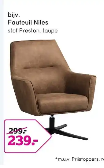 Leen Bakker Fauteuil Niles stof Preston, taupe aanbieding