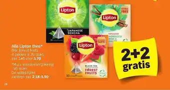 Albert Heijn Alle lipton thee 2+2 gratis aanbieding