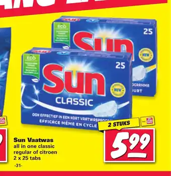 Nettorama Sun Vaatwas all in one classic regular of citroen 2 x 25 tabs aanbieding