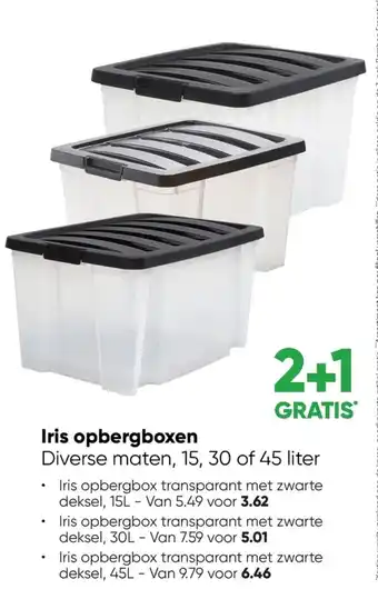 Big Bazar Iris Opbergboxen Transparant met zwarte deksel, 15L aanbieding