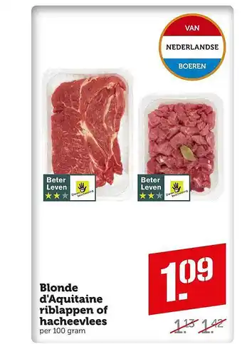 Coop Blonde d'aquitaine riblappen of hacheevlees aanbieding