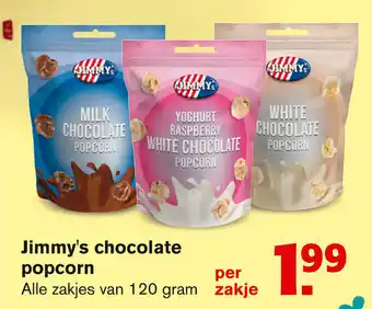Hoogvliet Jimmy's Chocolate popcorn 120g aanbieding