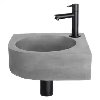 Sanitairwinkel.nl Differnz cleo fonteinset 31.5x31.5x10cm 1 kraangat recht mat zwarte kraan met sifon en afvoerplug fontein kwartrond beton don aanbieding