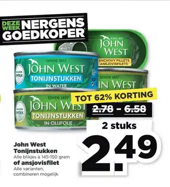 PLUS John West Tonijnstukken Of Ansjovisfilet Tot 62% Korting aanbieding