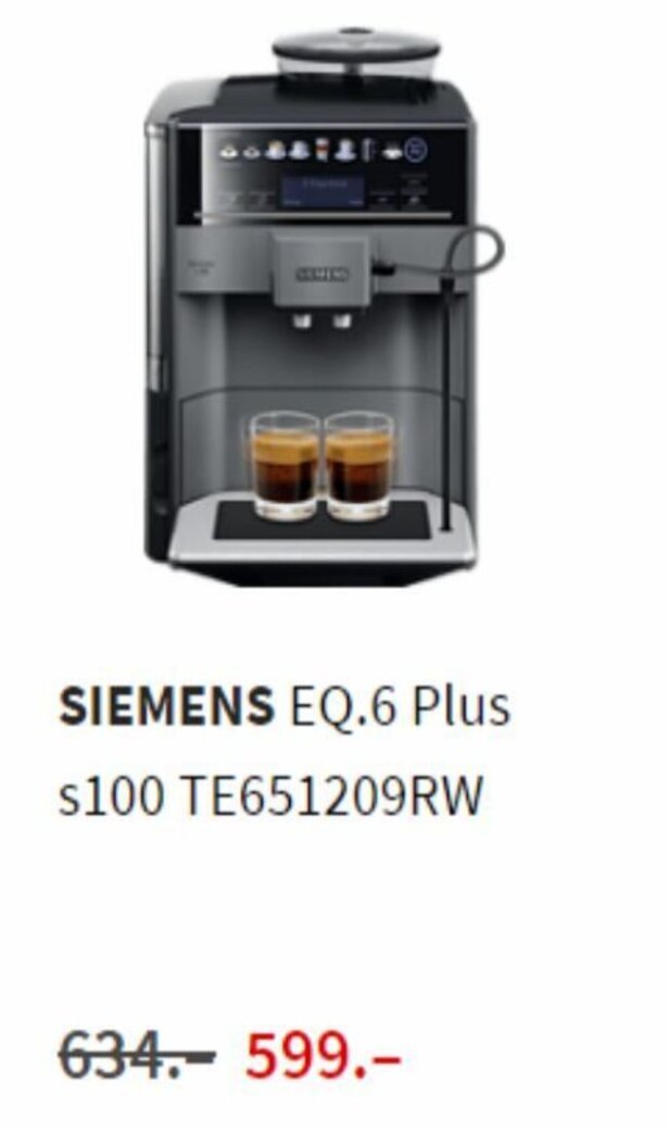 Siemens EQ.6 Plus s100 TE651209RW aanbieding bij MediaMarkt