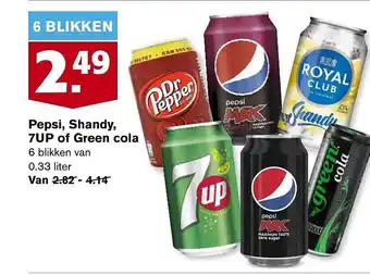 Hoogvliet Pepsi, shandy, 7up of green cola aanbieding