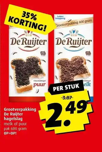 Boni Grootverpakking de ruijter hagelslag melk of puur 35% korting aanbieding