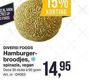 Bidfood Diversi Foods Hamburgerbroodjes Spinazie, Vegan 15% Korting aanbieding