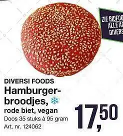 Bidfood Diversi Food Hamburgerbroodjes Rode Biet Vegan 95g aanbieding