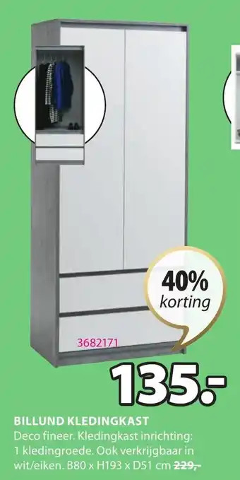 Jysk Billund Kledingkast B80 x H193 x D51cm aanbieding