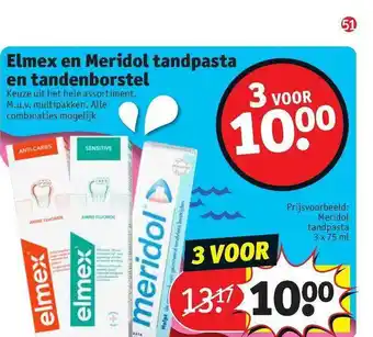 Kruidvat Elmex en Meridol tandpasta en tandenborstel 75 ml aanbieding