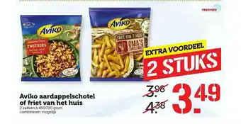 Coop Aviko aardappelschotel of friet van het huis aanbieding