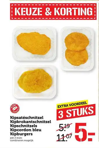 Coop Kipsatéschnitzel, kipkrokantschnitzel, kipschnitzels, kipcordon bleu Of kipburgers aanbieding