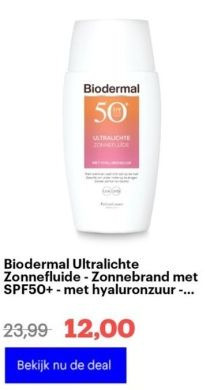 Bol.com Biodermal ultralichte zonnefluide - zonnebrand met spf50+ - met hyaluronzuur - zonnebrand gezicht aanbieding