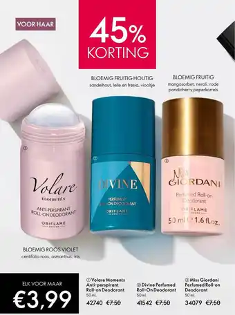 Oriflame Volare moments anti-perspirant roll-on deodorant, divive perfumed roll-on deodorant of miss giordani perfumed roll-on deodora aanbieding