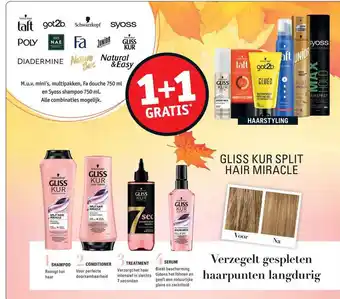 Kruidvat Gliss kur shampoo, conditioner, treatment of serum 1+1 gratis aanbieding