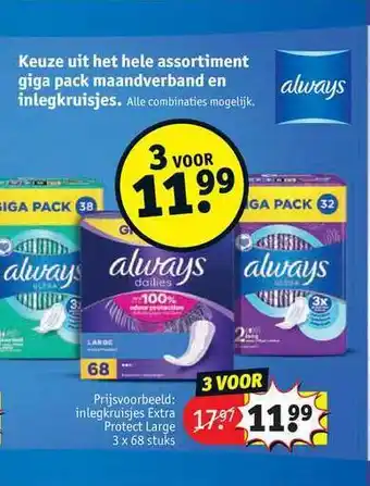 Kruidvat Always inlegkruisjes extra protect large aanbieding