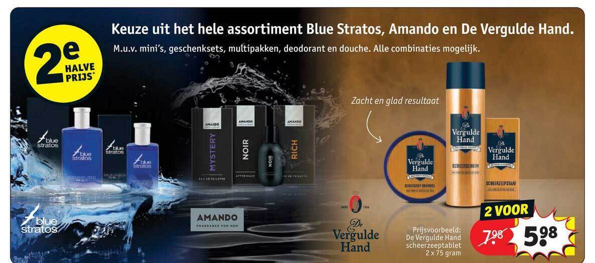 Blue stratos, amando en de vergulde hand aanbieding bij Kruidvat