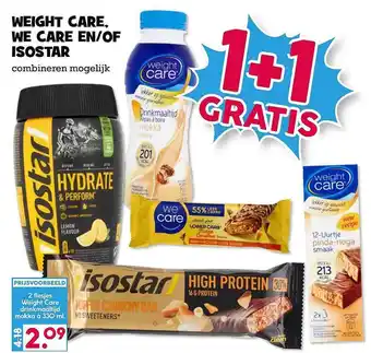 Boon`s Markt Weight care, we care en-of isostar 1+1 gratis aanbieding