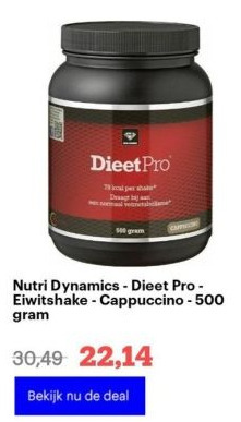Bol.com Nutri dynamics - dieet pro - eiwitshake - cappuccino - 500 gram aanbieding