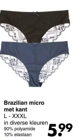 Wibra Brazilian micro met kant l-xxxl aanbieding