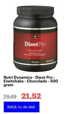 Bol.com Nutri dynamics - dieet pro - eiwitshake - chocolade - 500 gram aanbieding