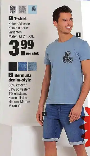 ALDI T-shirt of bermuda denim-style aanbieding