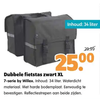 Plentyparts Dubbele fietstas zwart xl aanbieding