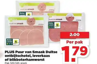 PLUS Plus puur van smaak duitse ontbijtschotel, leverkaas of blikboterhamworst aanbieding