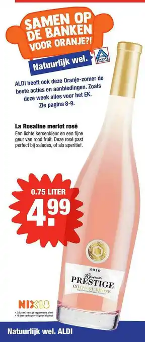 ALDI La rosaline merlot rosé 0.75 liter aanbieding