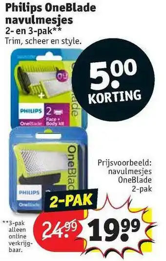 Kruidvat Philips OneBlade Navulmesjes 5.⁰⁰ Korting aanbieding