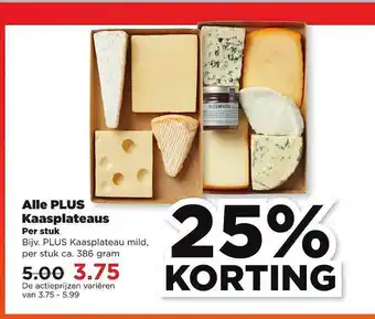 PLUS Alle Plus Kaasplateaus 25% Korting aanbieding