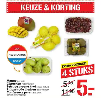 Coop Mango, Citroene, Eetrijpe Groene Kiwi, Pitloze Rode Druiven Of Conference Peren aanbieding